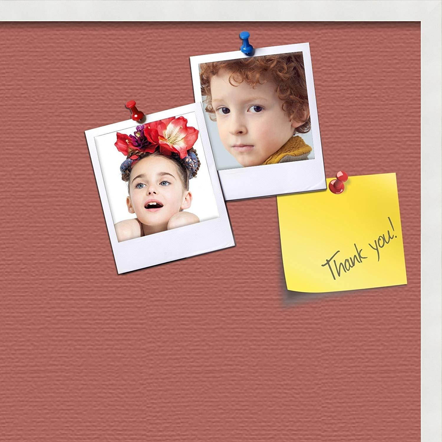 PinPix custom printed pin cork bulletin board made from canvas, Crimson Pastel 36x24 Inches 2 x 3 ft and framed in Satin White Frame (PinPix-Group-89)