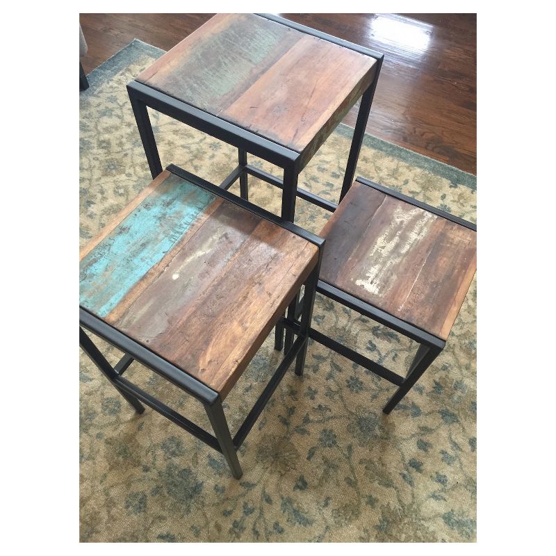 Industrial Reclaimed Wood and Iron Stool - (31H x 14W x 14D) - Natural - Timbergirl