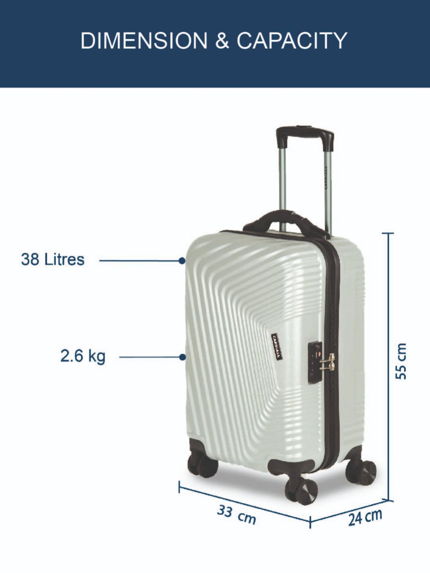 Carriall Silver 8 Wheel Small Hard Cabin Trolley - 33 cm