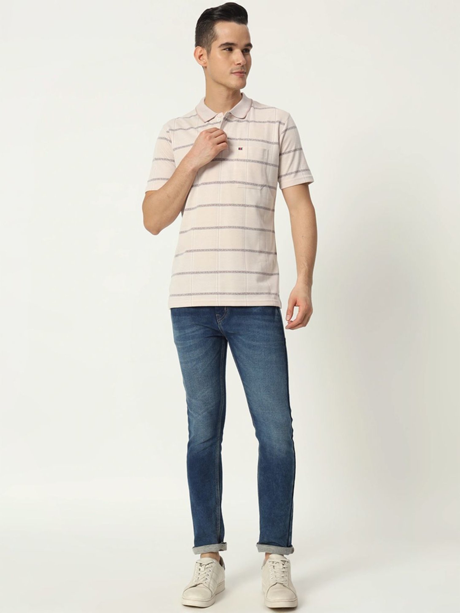 Tab91 Brown Regular Fit Striped Polo T-Shirts