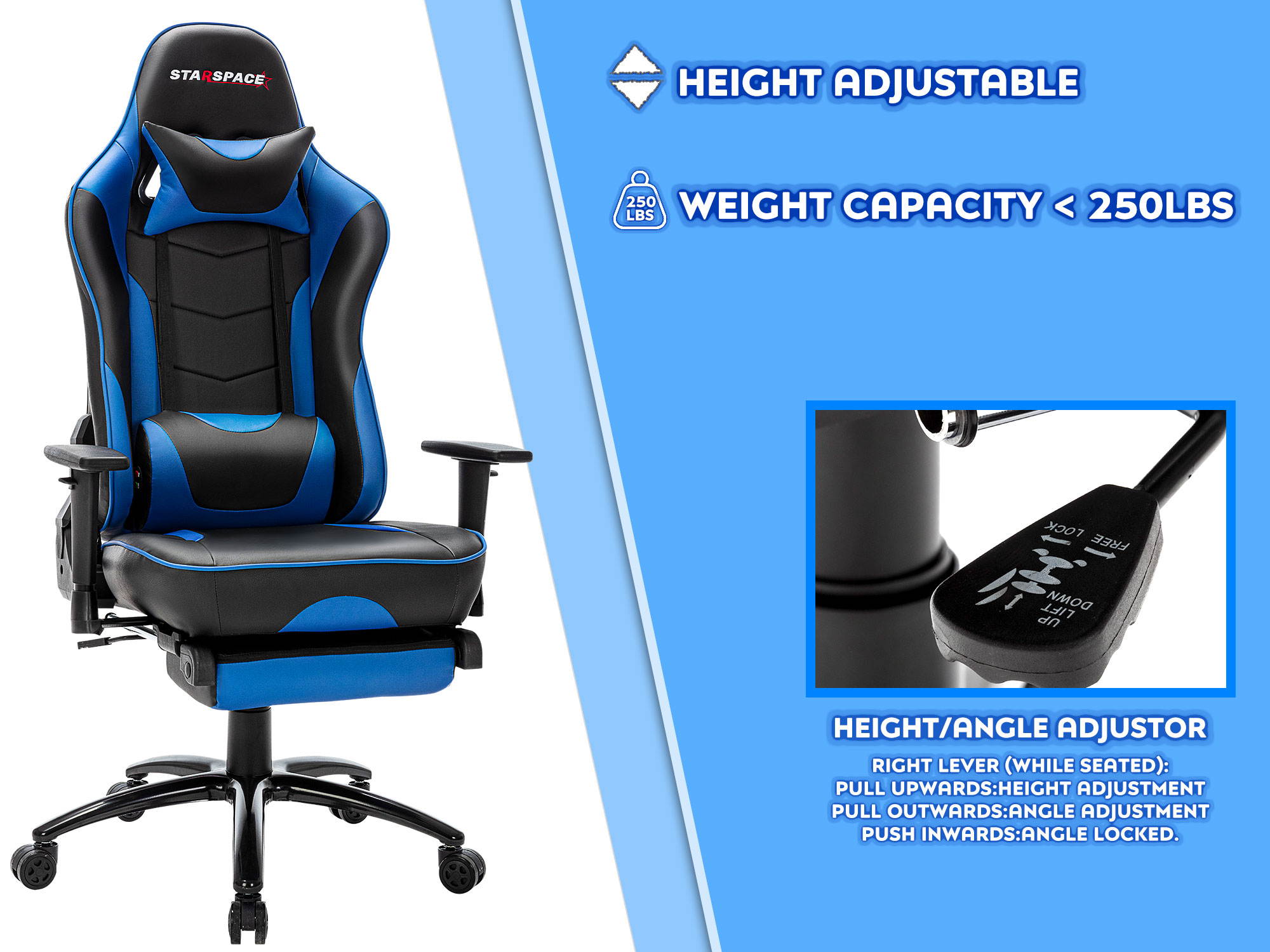 STARSPACE Adjustable Lumbar Support Footrest Gaming Chair with Racing Ergonomic Desk Chair