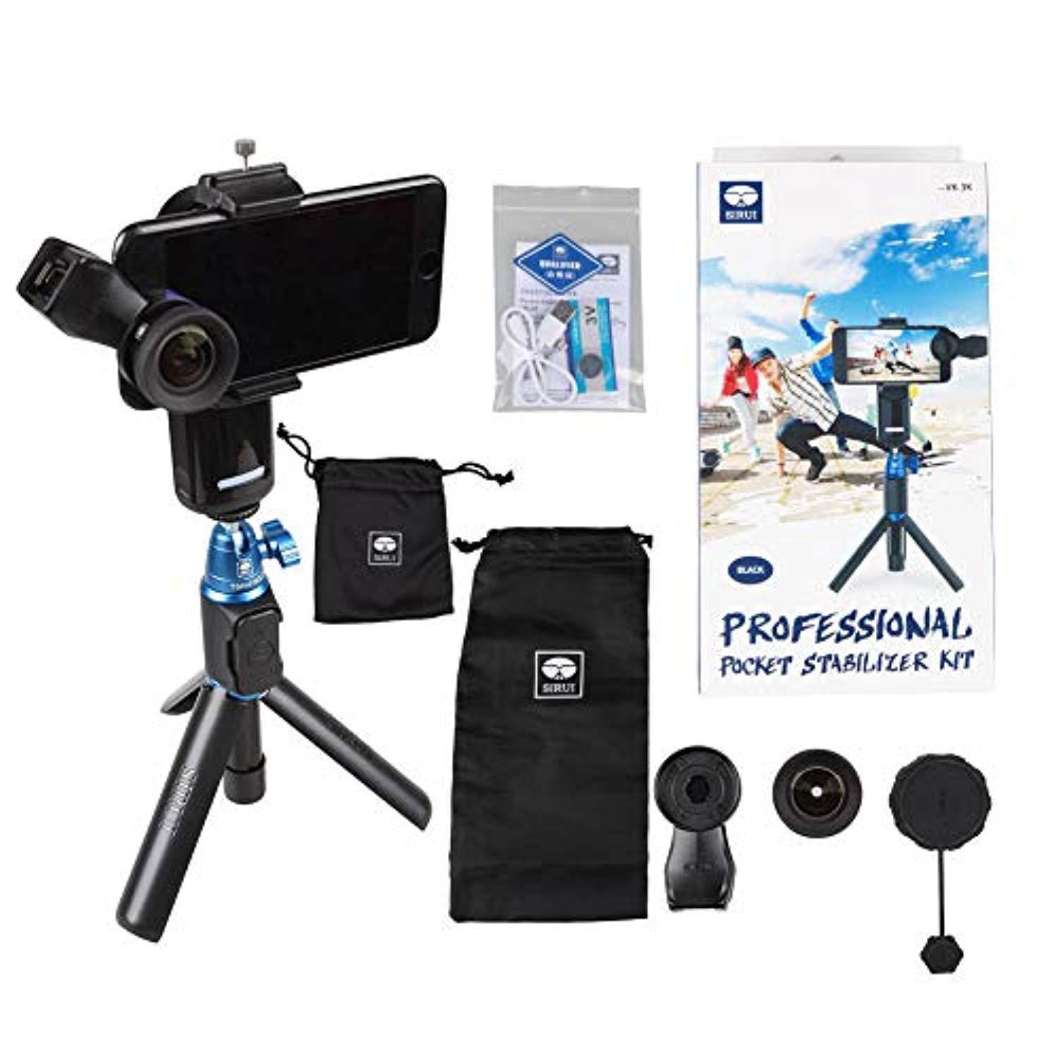 sirui vk-3k handheld gimbal stabilizer and selfie stick with 18mm wide angle lens, compatible with most smartphones