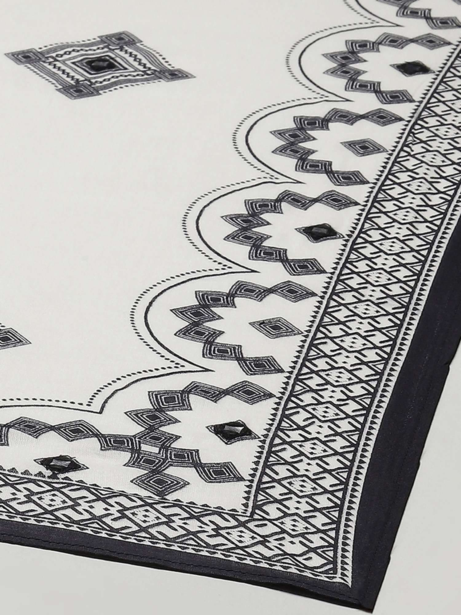 Biba Off White Embroidered Kurta With Palazzo & Dupatta