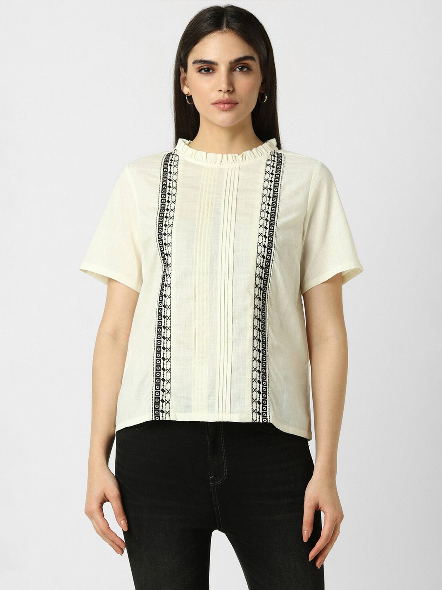 Van Heusen Beige Cotton Printed Top