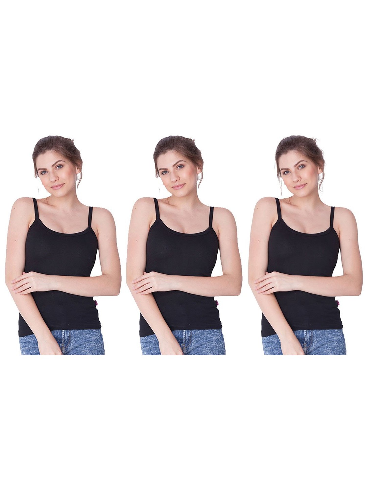 Dollar Missy Black Cotton Camisole (Pack of 3)