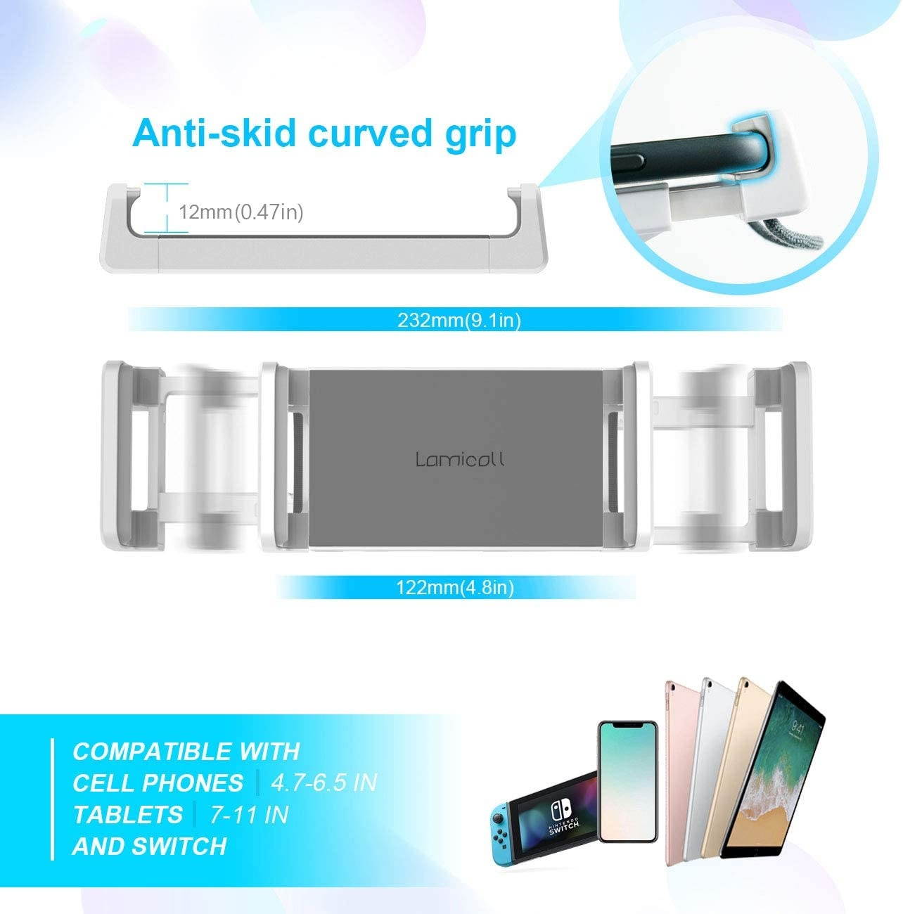 Gooseneck Tablet Holder, Lamicall Tablet Stand: Flexible Arm Clip Tablet Mount Compatible with iPad Mini Pro Air, Nintendo Switch, Samsung Galaxy Tabs, More 4.7-10.5" Devices - Gray