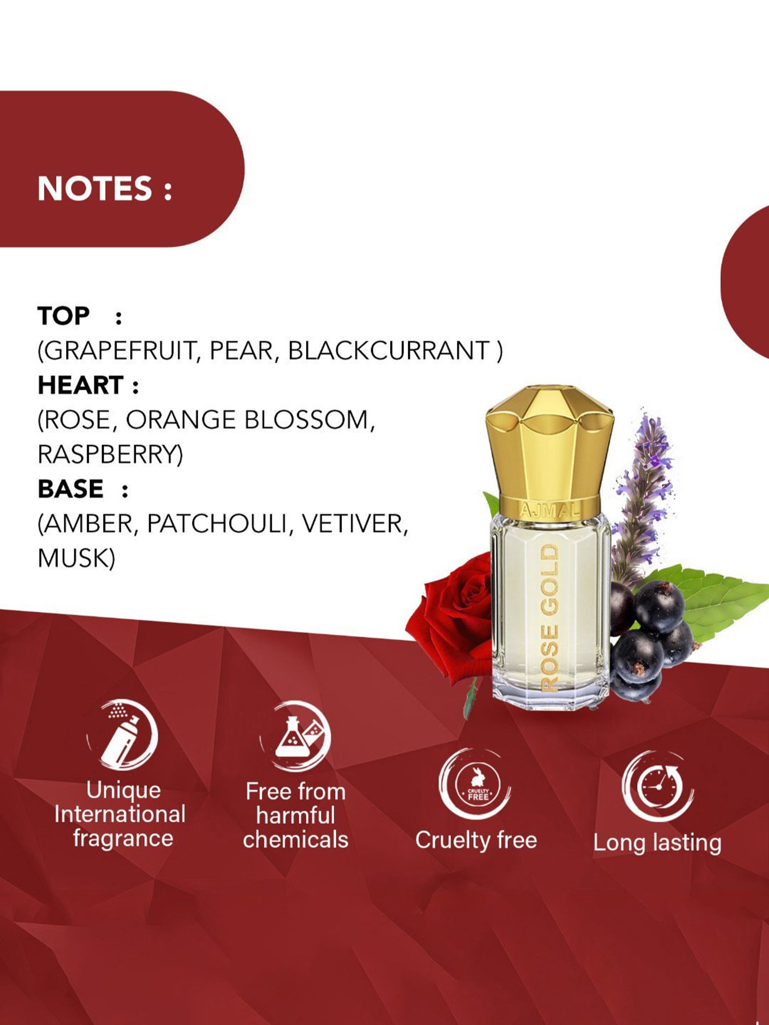 Ajmal Rose Gold Concentrated Perfume for Unisex  - 5 ml