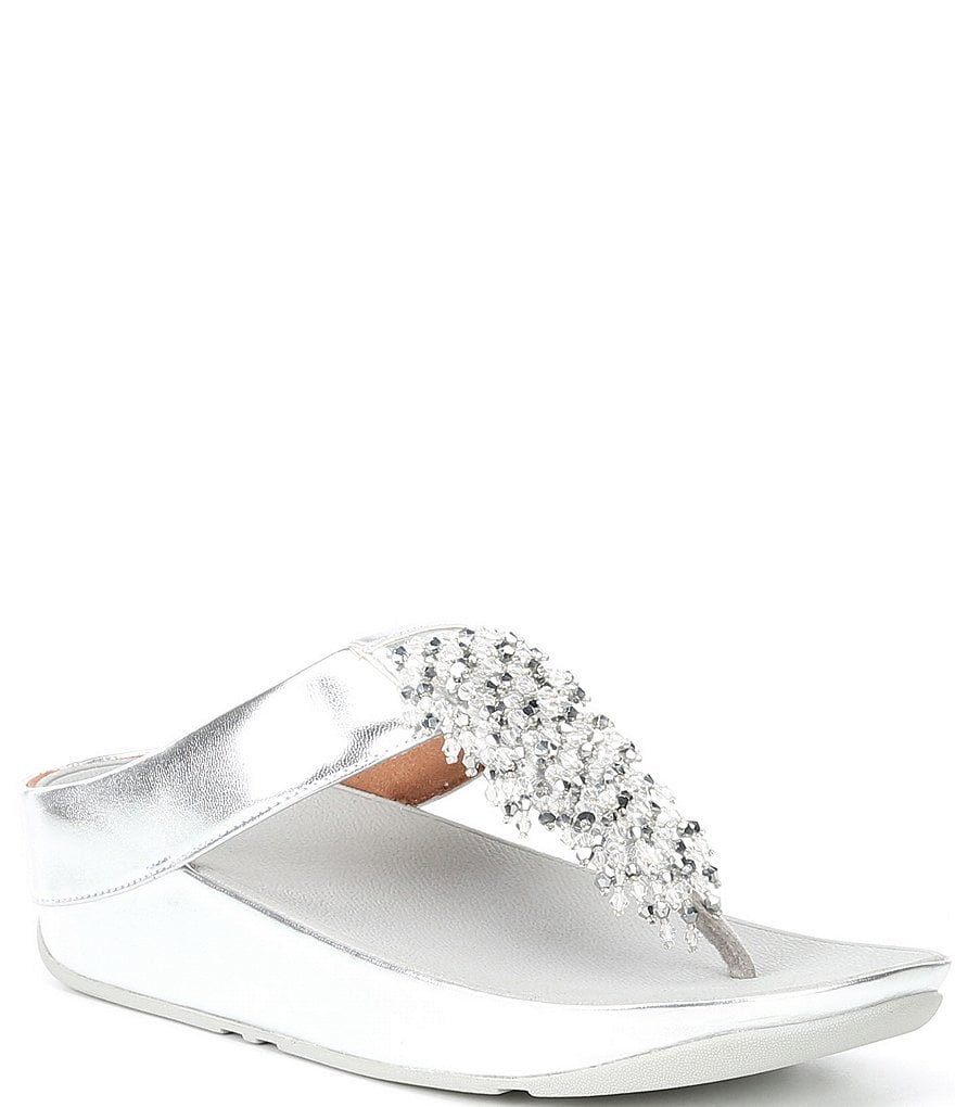 FitFlop Rumba Beaded Fringe Detail Toe-Post Wedge Sandals