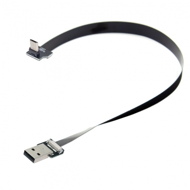CY 2.0M Up Angled USB 2.0 Type-A Male to Micro USB 5Pin Male Data Flat Slim FPC Cable for FPV & Disk & Phone