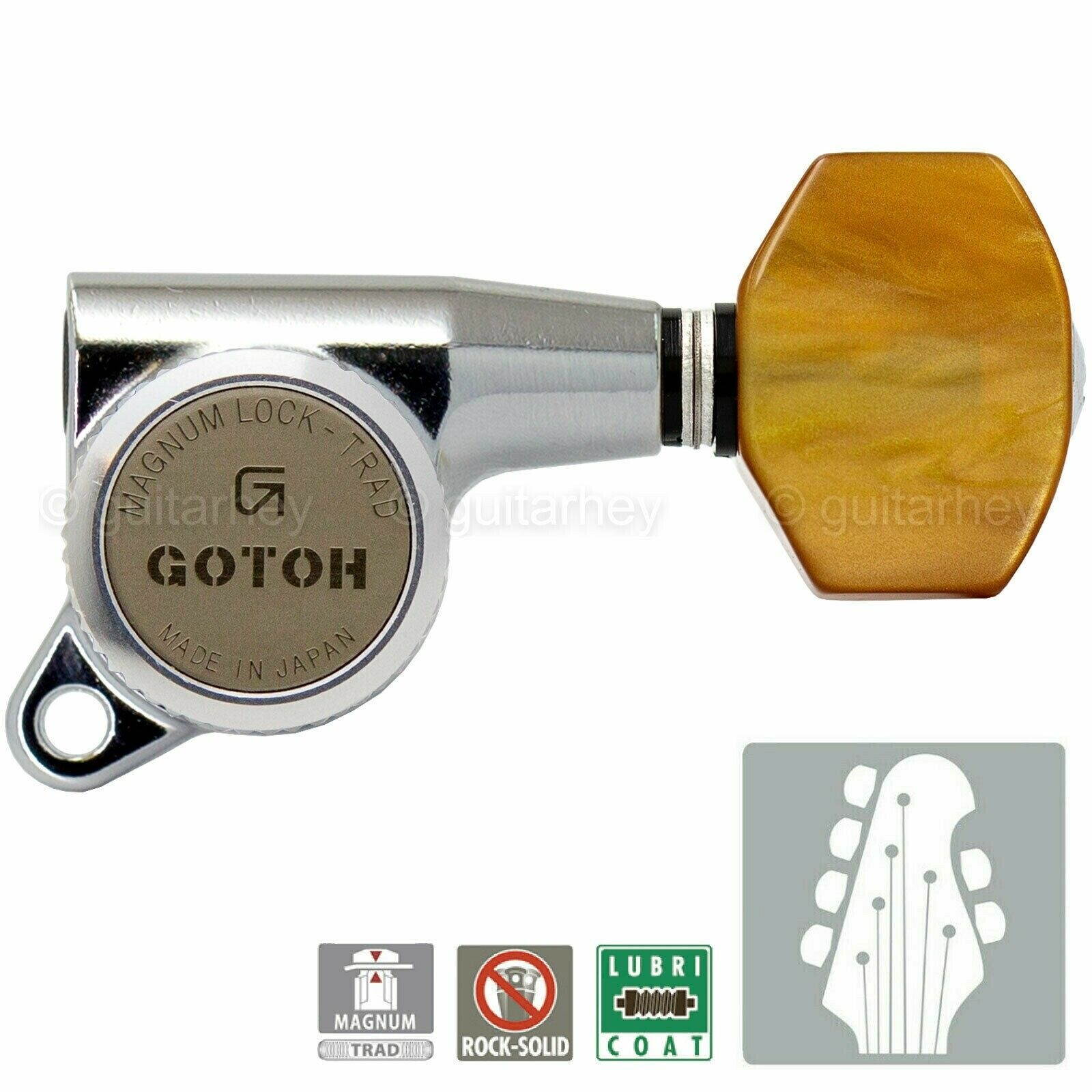 NEW Gotoh SG381-P8 MGT L4+R2 Set Mini Locking Tuners AMBER Buttons 4x2 - CHROME