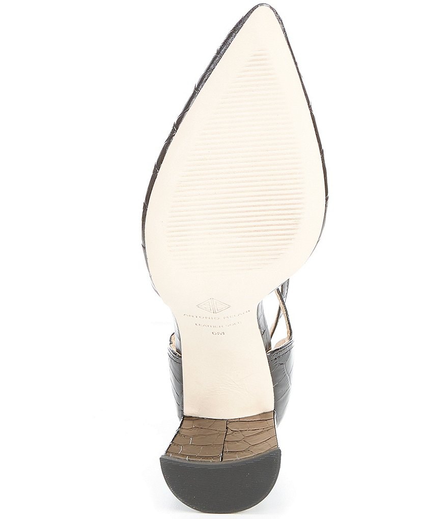 Deltan Tessa Croc-Embossed T-Strap Block Heel Pumps