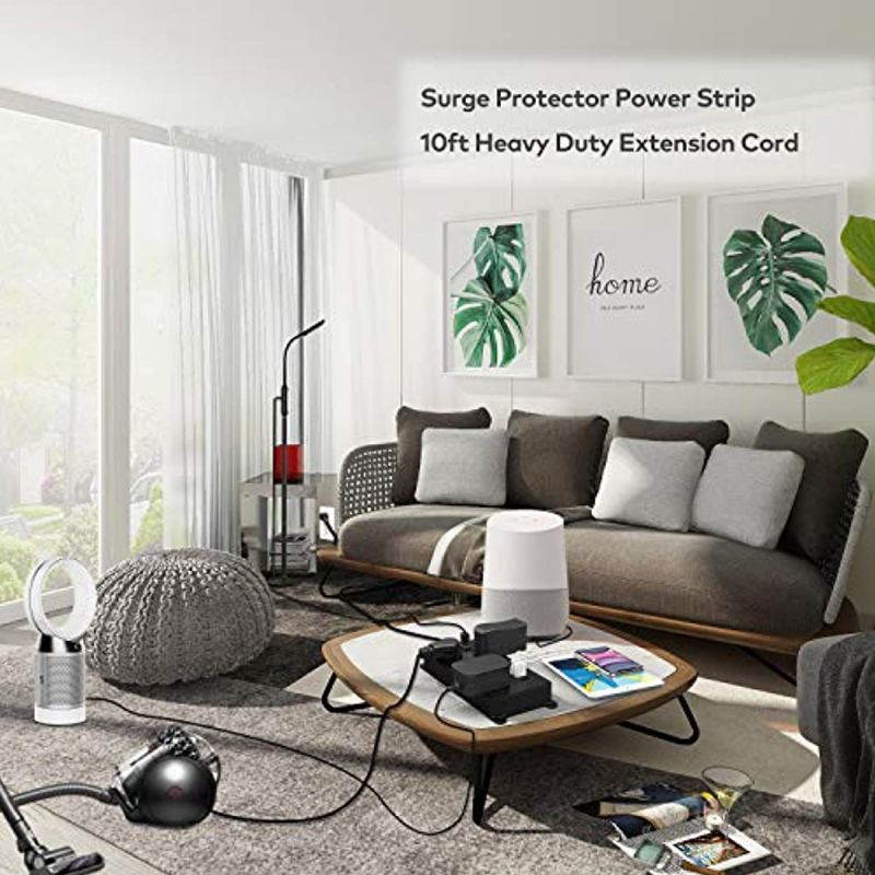 Power Strip Surge Protector with USB, ETL Listed, TROND Flat Plug Extension Cord Long 10ft, Wall Mountable, 7 Widely-Spaced Outlets & 3 USB Ports, 1700 Joules, Black