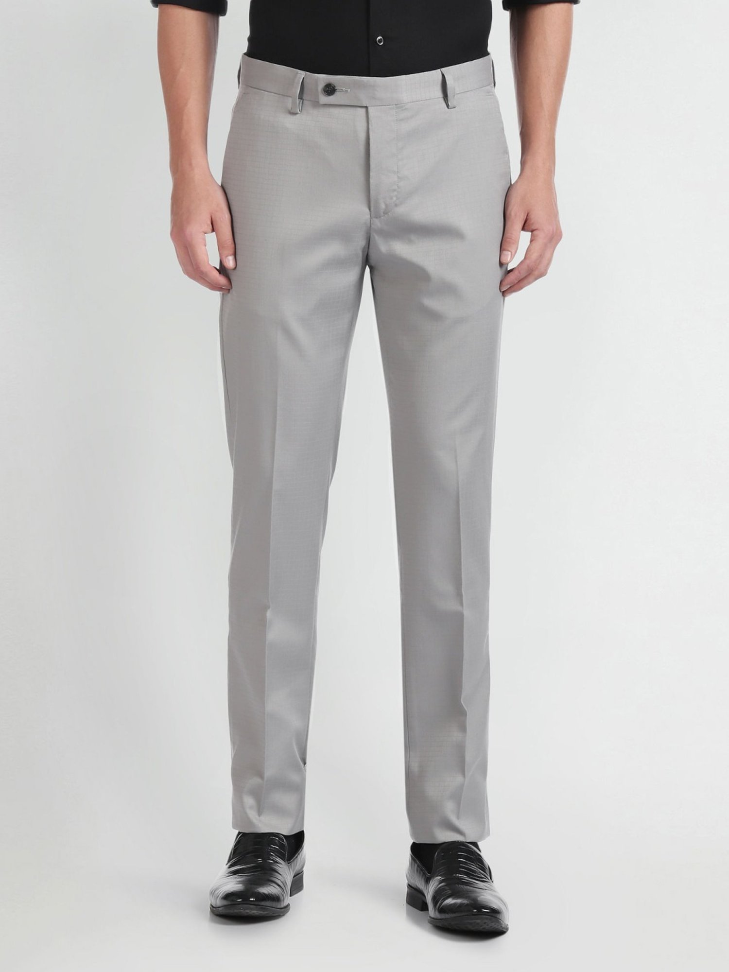 Arrow Grey Regular Fit Checks Trousers
