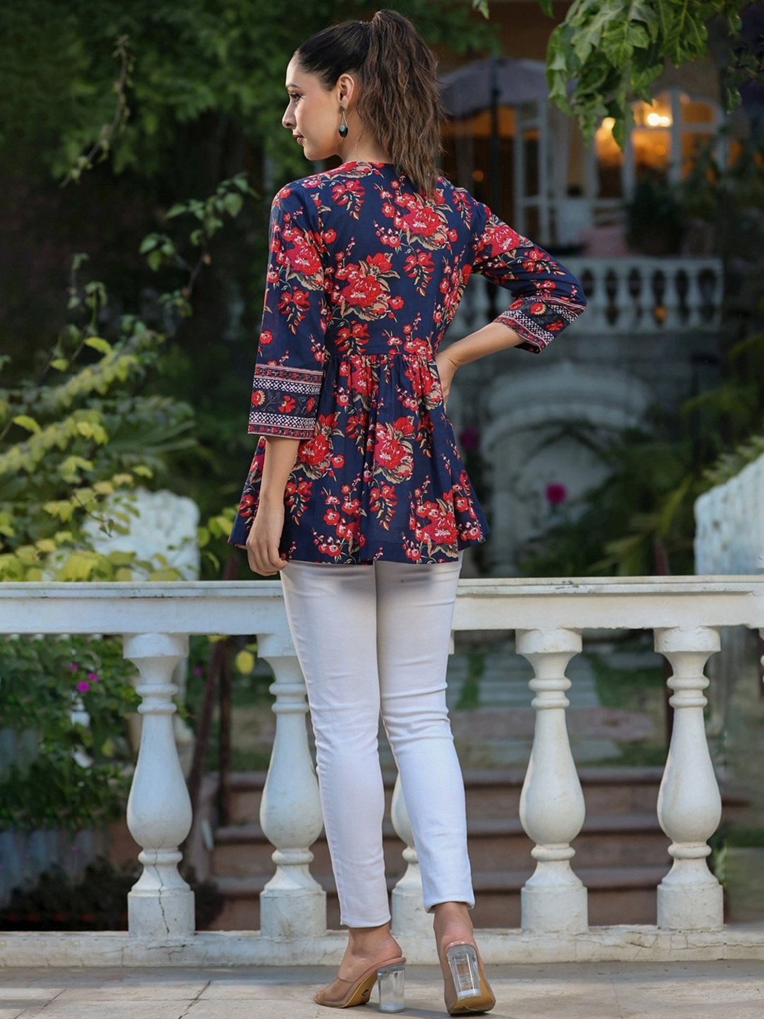 Rain and Rainbow Blue Cotton Printed Top