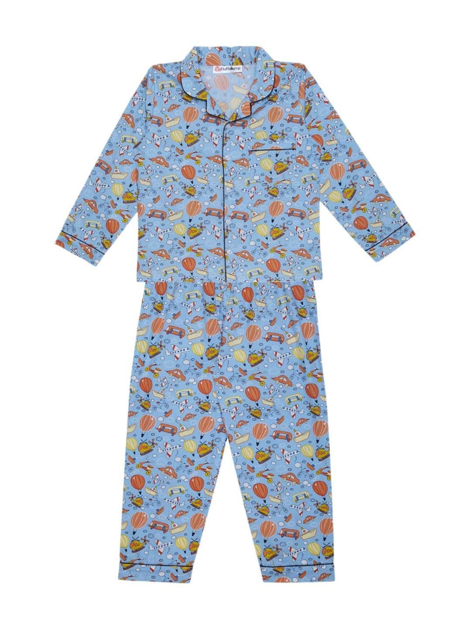 Fluffalump Boys Multicolor Cotton Printed Nightwear Top & Pants Set