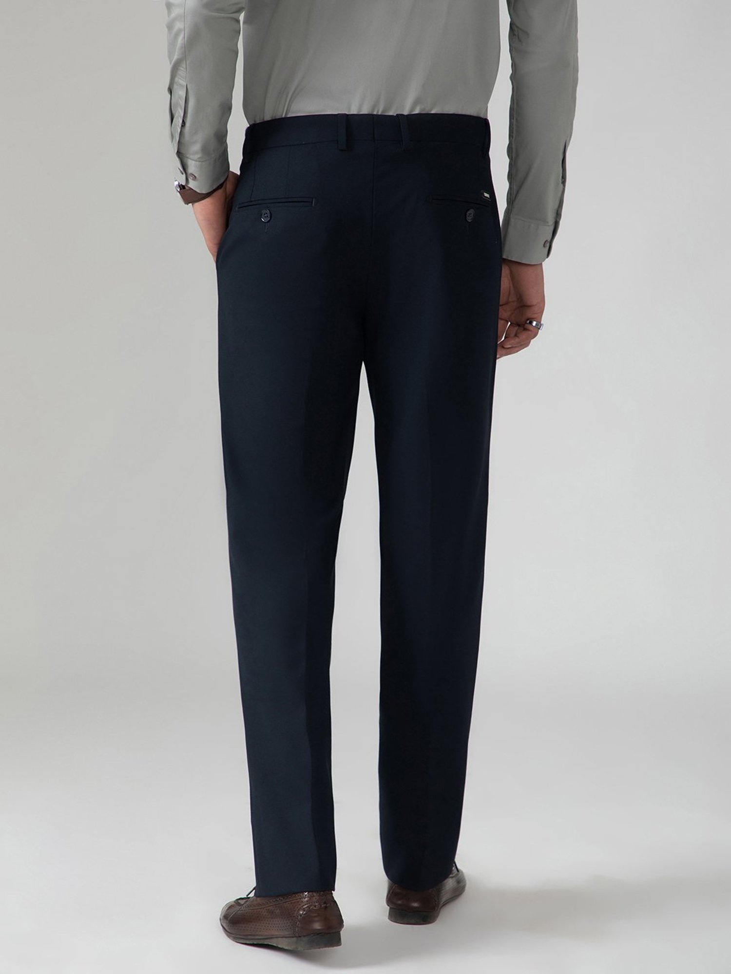 SUBTRACT Navy Slim Fit Flat Front Trousers