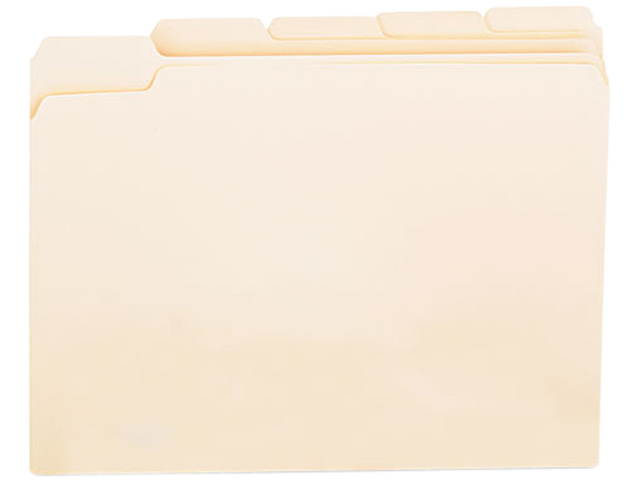 File Folders, 1/5 Cut Assorted, One-Ply Top Tab, Letter, Manila, 100/B