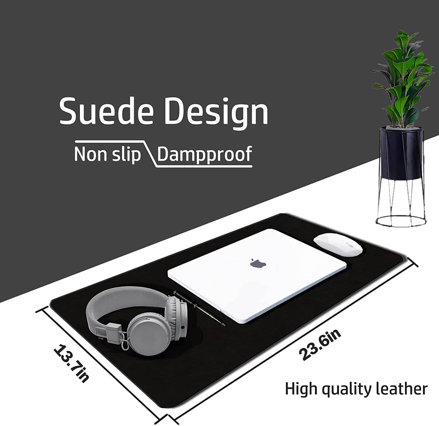 Leather Desk Pad Protector,Mouse Pad,Office Desk Mat,Non-Slip PU Leather Desk Blotter,Laptop Desk Pad,Waterproof Desk Writing Pad for Office and Home (Brown,23.6" x 13.7")