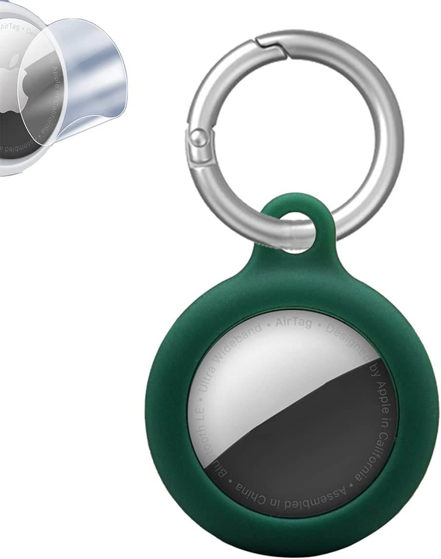 Panutto for Air Tag Location Tracker Protective Cover Case Short O Ring Round Carabiner Snap Clip Open Face Keychain Accessories (Dark Green)