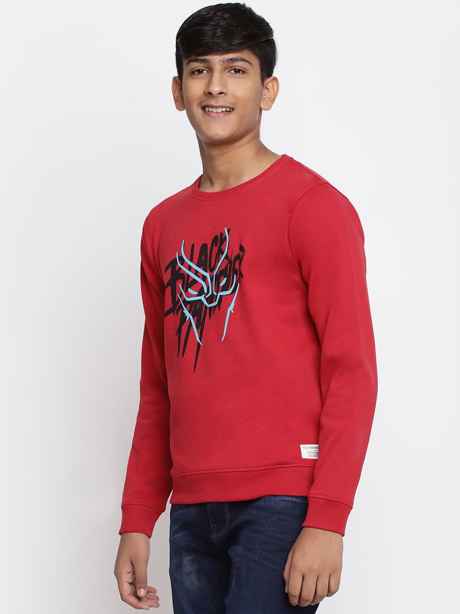 Lil Tomatoes Kids Red & Black Printed Full Sleeves Sweatshirt