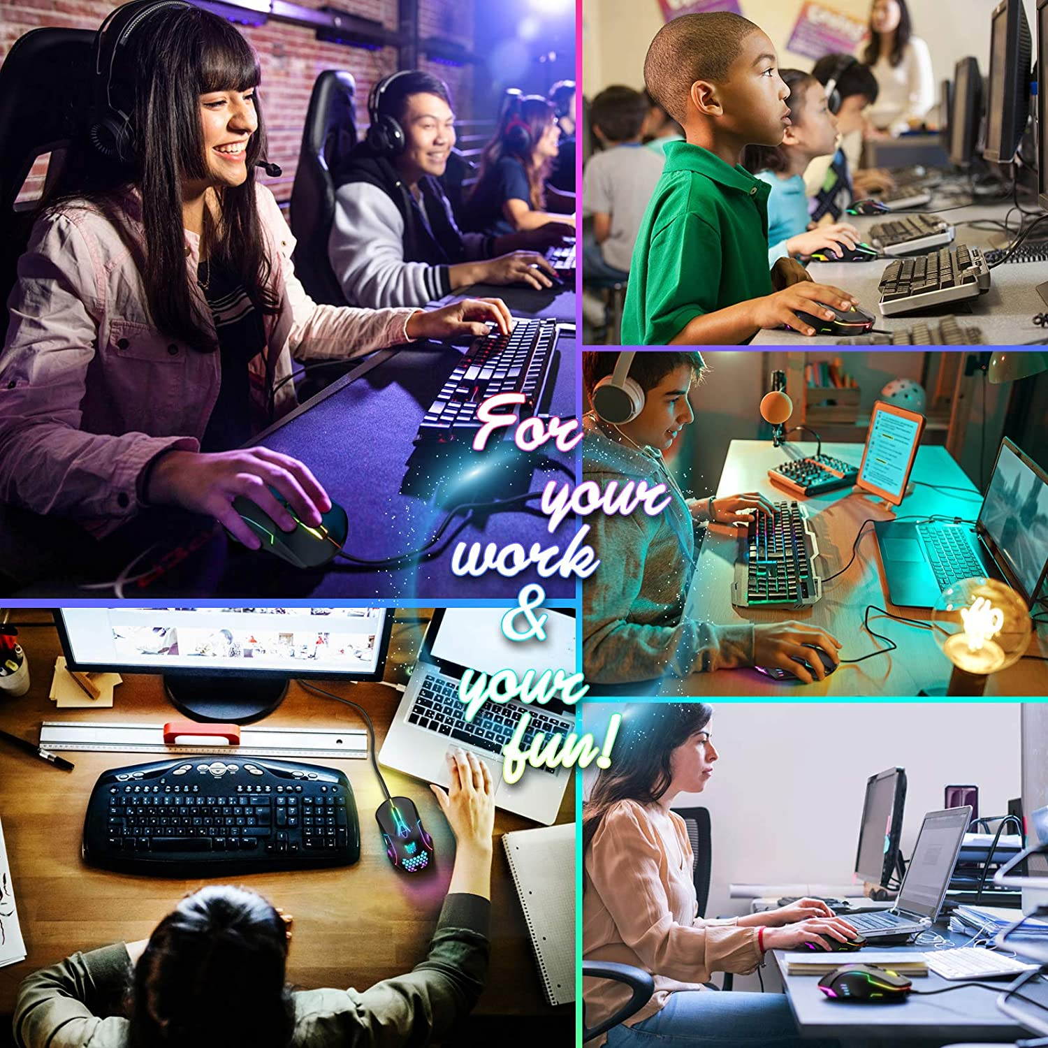 Gaming Mouse Wired, RGB Backlit 6400 DPI Adjustable gaming mouses, Grip Ergonomic Optical PC Computer Gaming Mice ,7 Buttons for Windows 7/8/10/XP Vista Linux (Black)