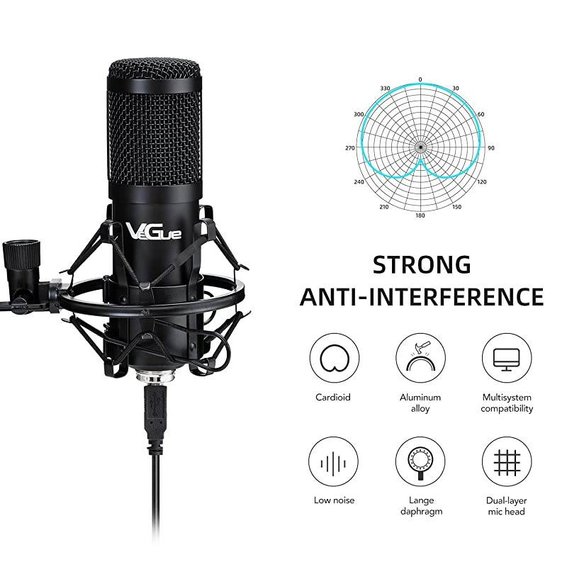 USB Microphone,  Computer Condenser Microphone with Boom Arm Stand Shock Mount Pop Filter, 192KHZ/24Bit, Ideal for Podcast, Live Streaming, Recording, Gaming (VG-016)