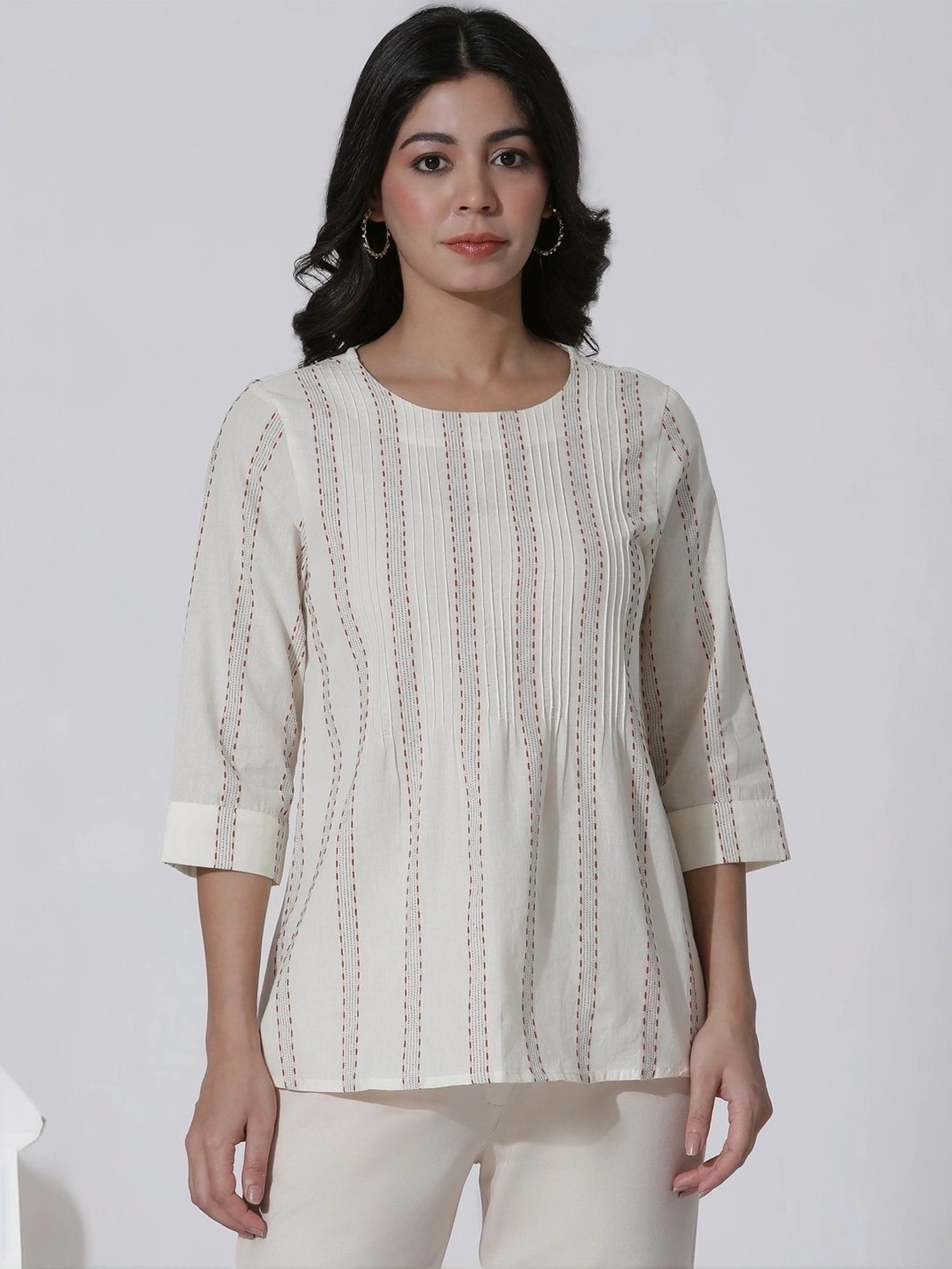 W White Cotton Striped Top