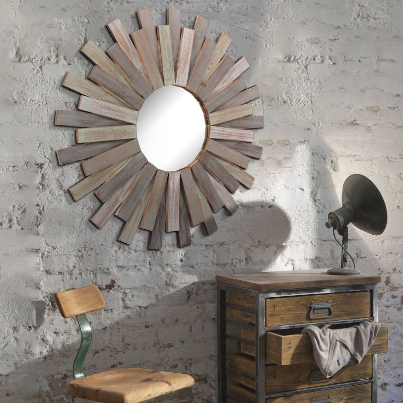 31.3" x 31.3" Wooden Sunburst Wall Mirror Brown - Stonebriar Collection