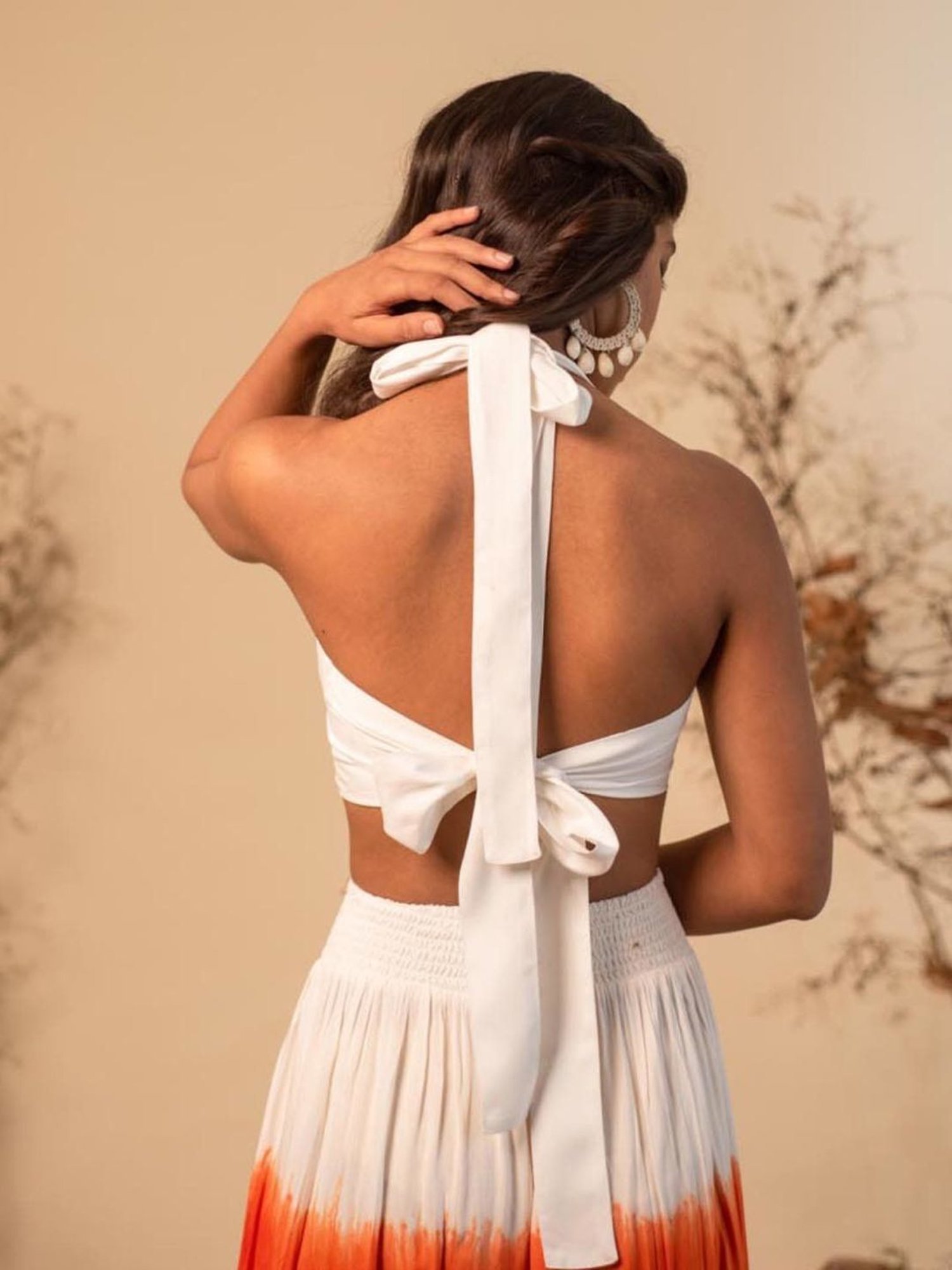 LABEL REYYA White Halter Neck Top And Tie-dye Skirt Co-ord Set (Set Of 2)