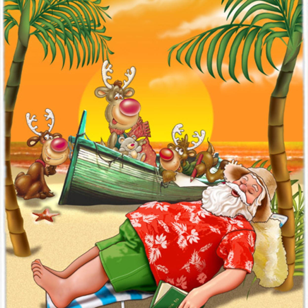 Beach Christmas Santa Claus Napping Mouse Pad, Hot Pad or Trivet APH5149MP
