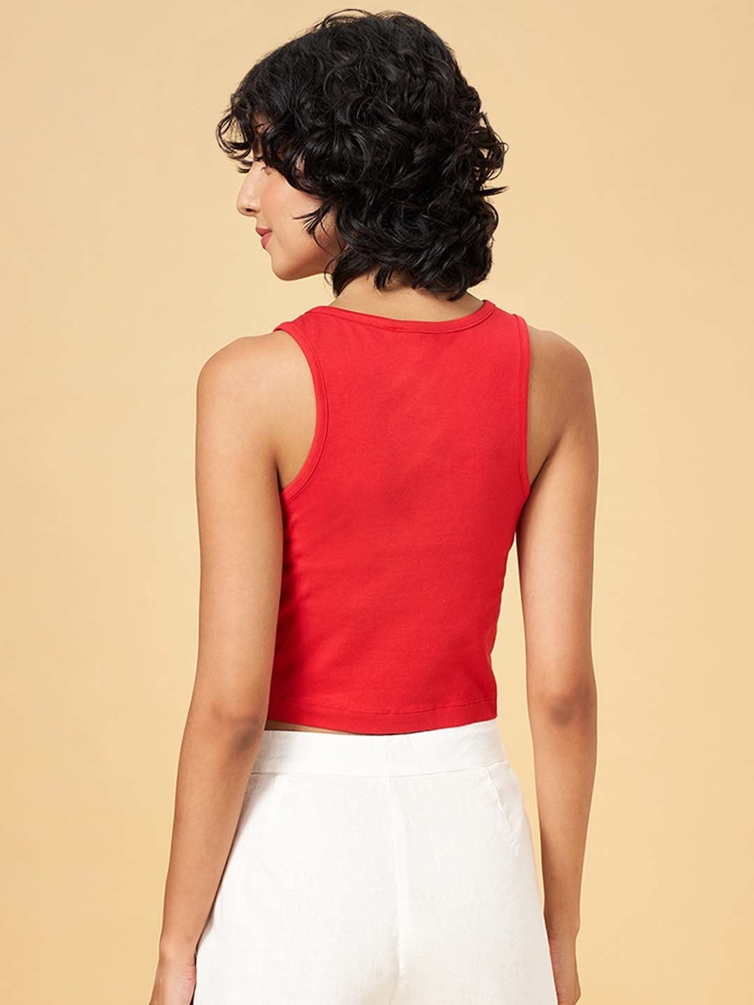 Honey by Pantaloons Red Printed Cropped T-Shirt