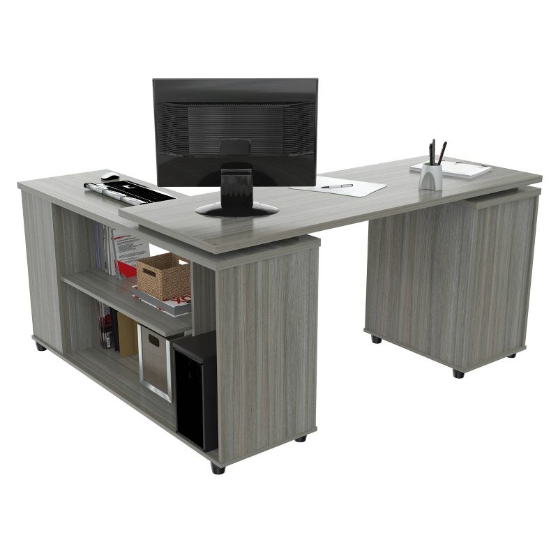L Shaped Computer Workstation Gray - Inval