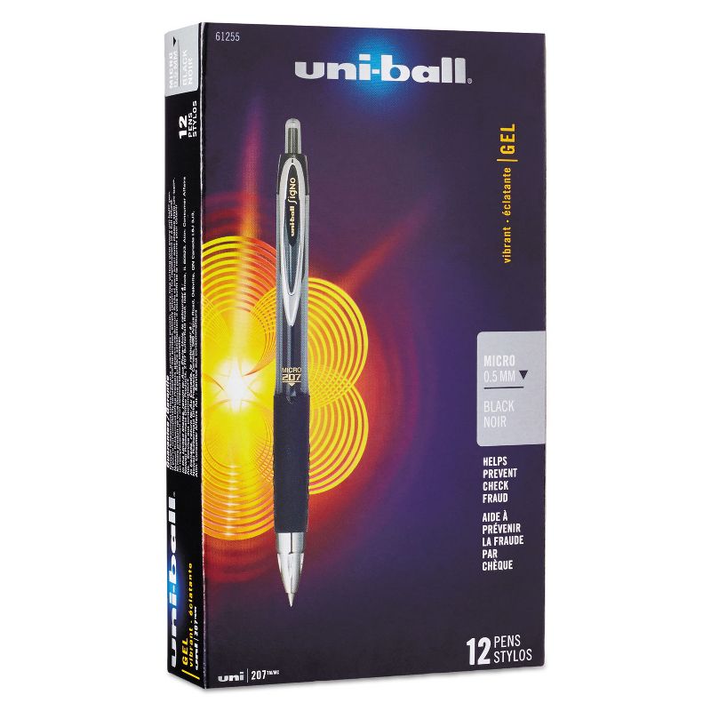 uni-ball Signo 207 Retractable Gel Pen Black Ink 0.5mm Dozen 61255