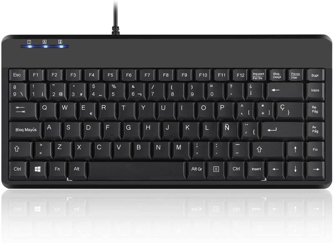 Perixx PERIBOARD-409U ES - Mini USB Teclado - Negro Brillante - QWERTY Espa&ntilde;ol