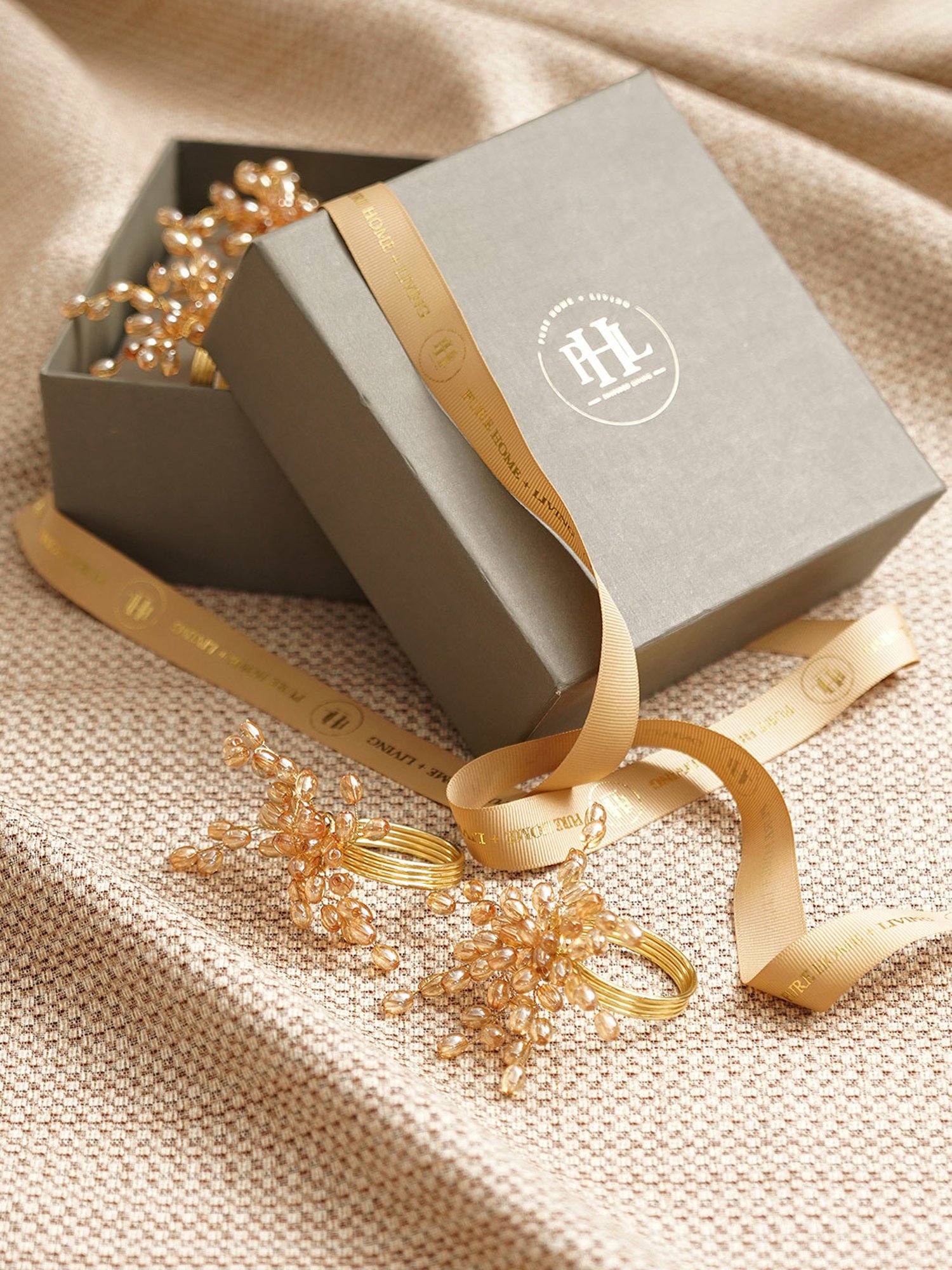 Pure Home and Living Gold Metal Embellished Napkin Rings