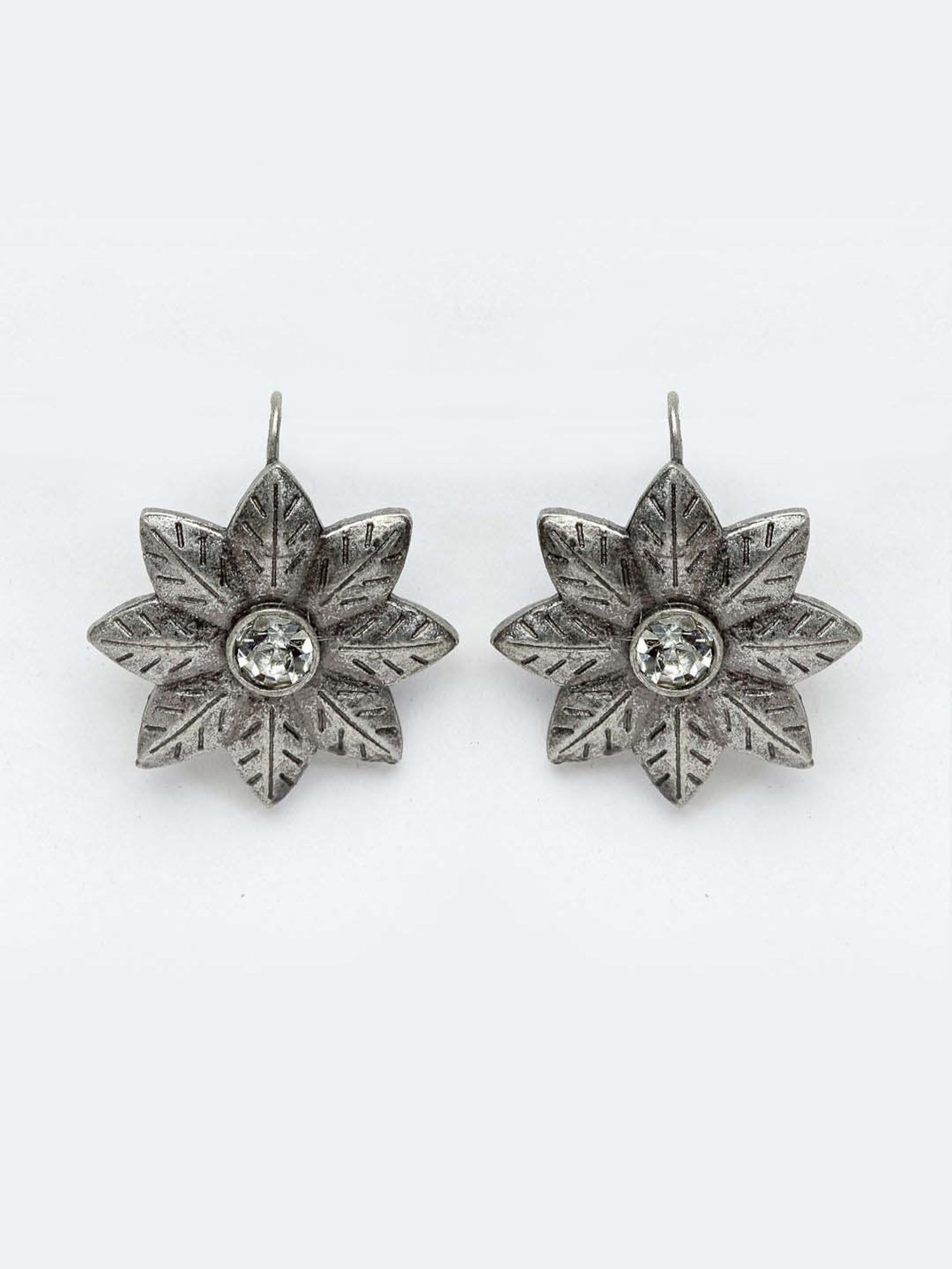Panash Oxidized Silver-Toned Floral Shaped Drop Earrings