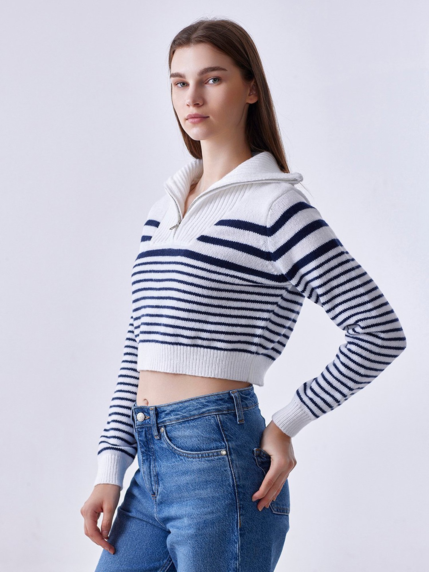 Cover Story White & Navy Striped Pullover