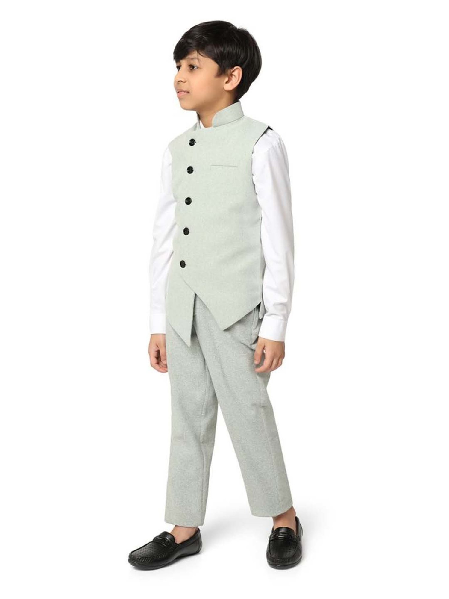 TAHVO Kids Green & White Slim Fit Shirt Set