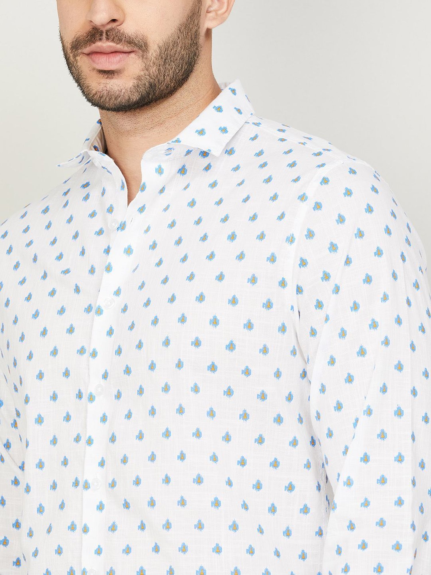 Melange by Lifestyle White Cotton Regular Fit Printed Shirt
