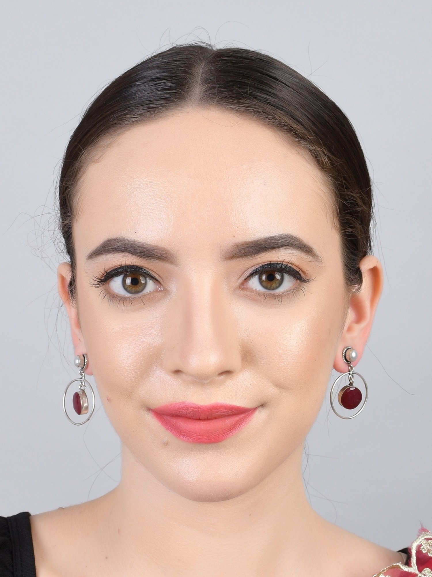 Imli Street Maroon-White Silver Tone Stone-Studded Handcrafted Drop Earrings