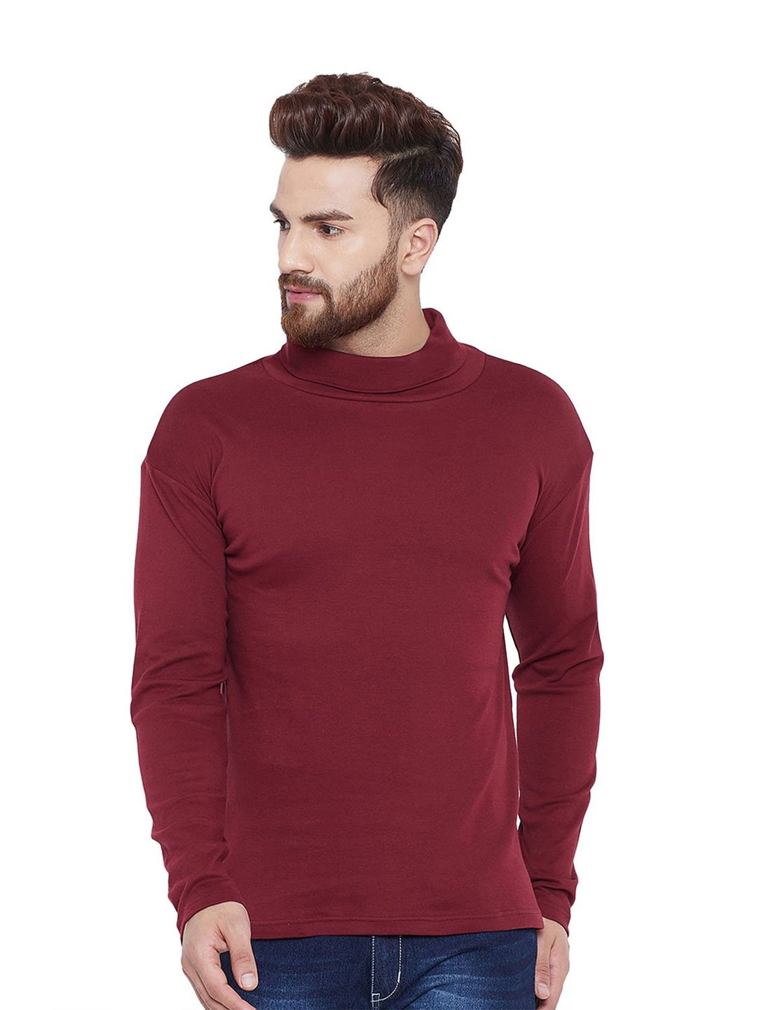 Hypernation Maroon High Neck T-Shirt