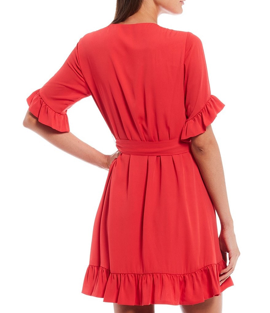 Gianni Bini Lauren Ruffle Trim Sleeve V-Neck Wrap Dress