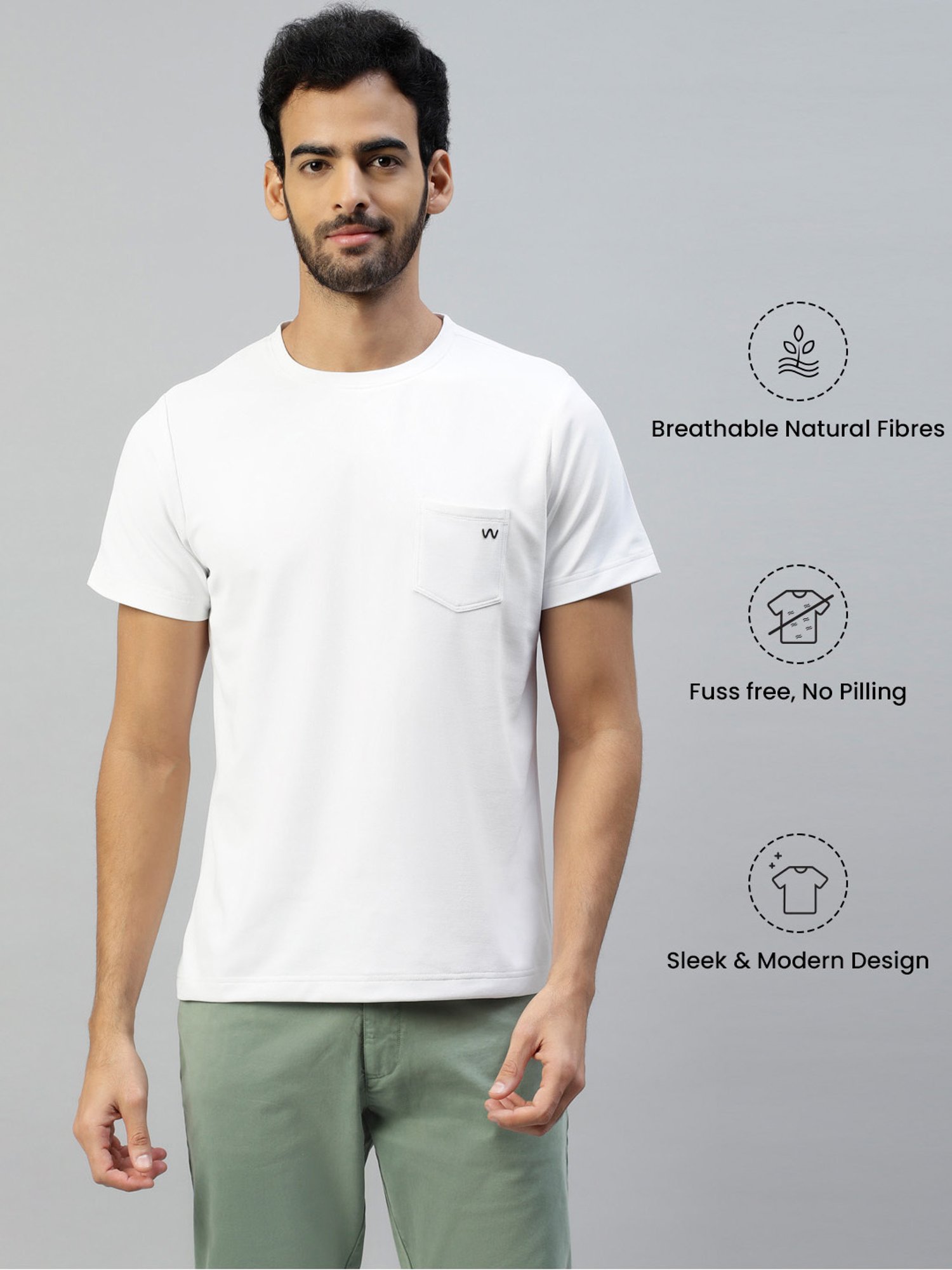 Slowave White Slim Fit Crew T-Shirt