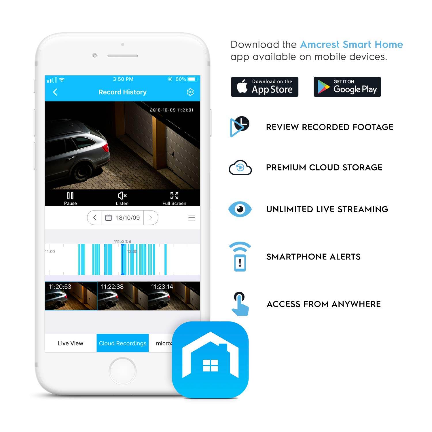 Amcrest 1080p Smart Home Battery Camera and Smart Hub Security Camera System, 1 x Indoor/Outdoor Wireless Battery Powered Security Cameras, IP65 Weatherproof Home Security Camera System, AB2WFSET
