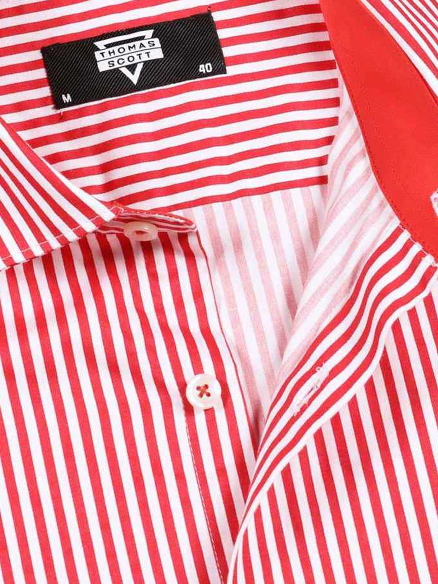Thomas Scott Red Regular Fit Striped Shirt