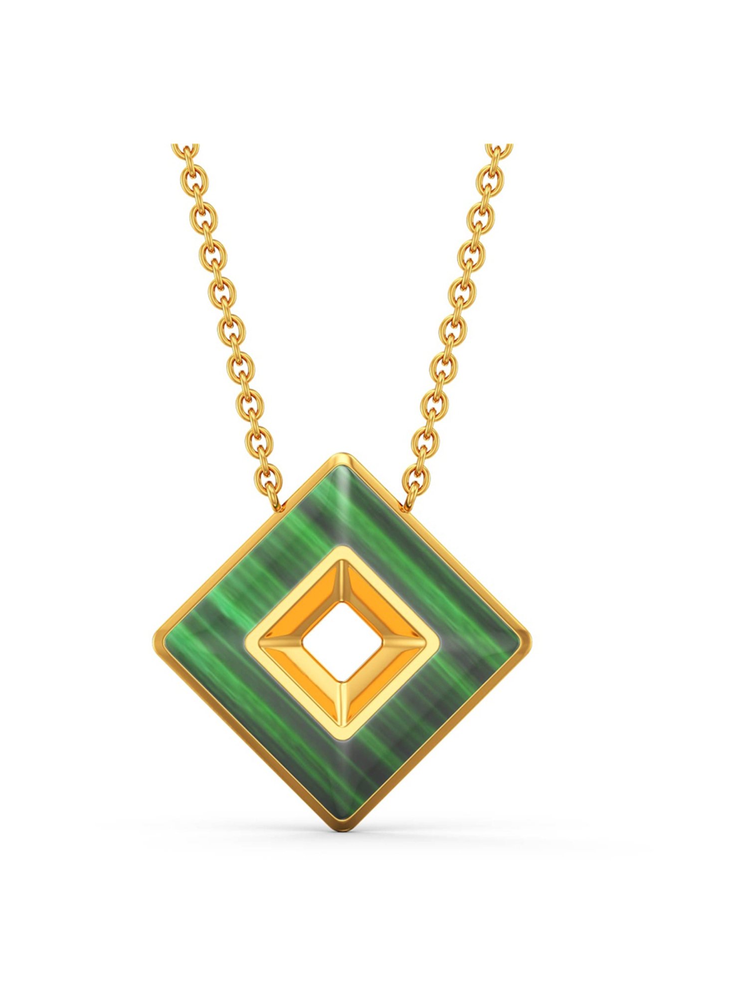 Joyalukkas 22k Gold Greenish Square Glitz Glow Pendant & Earrings Set