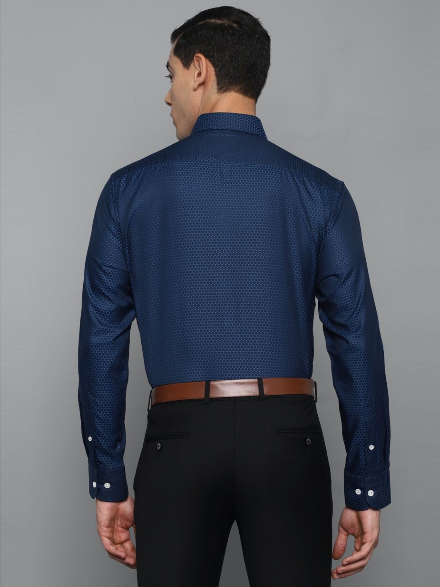 Louis Philippe Navy Cotton Regular Fit Printed Shirt