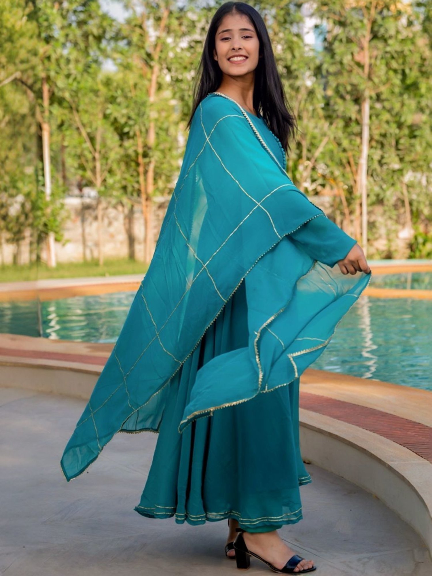 HOUSE OF JAMOTI Blue Regular Fit Kurta Pant Set With Dupatta