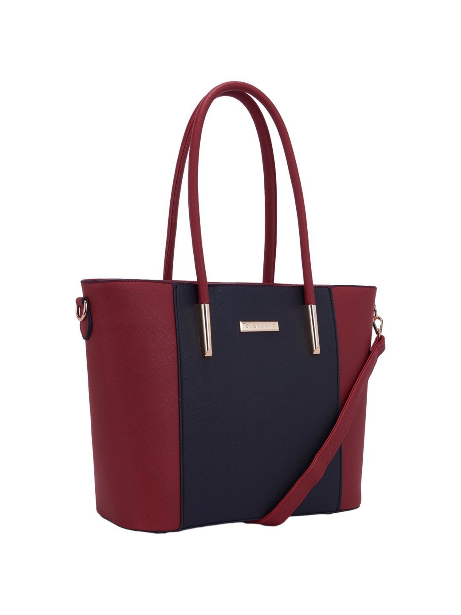 Giordano Red & Navy Blue Color Block Medium Tote Handbag