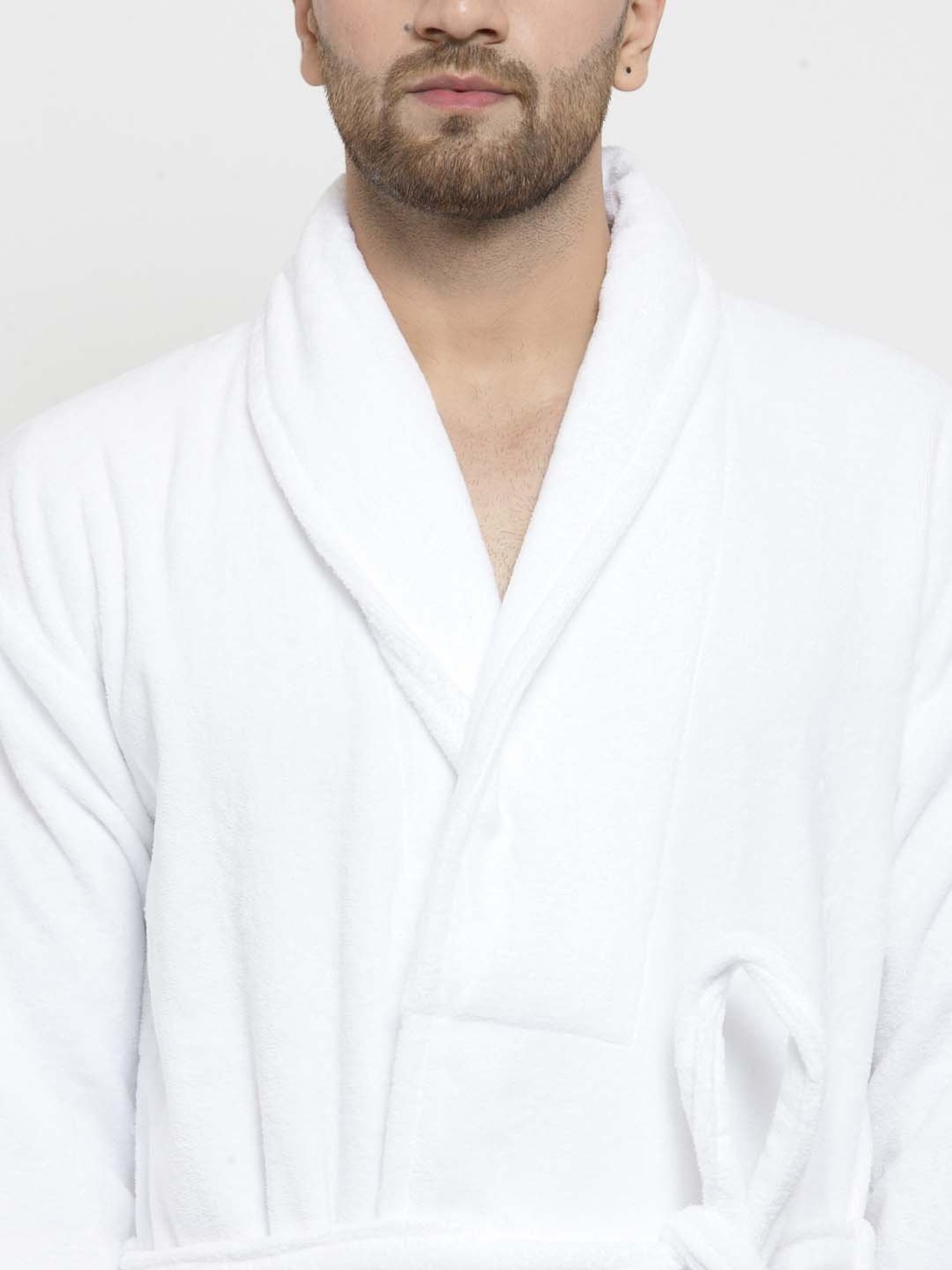 Trident Snowflake White Cotton 350 GSM Bathrobe for Men (Large)